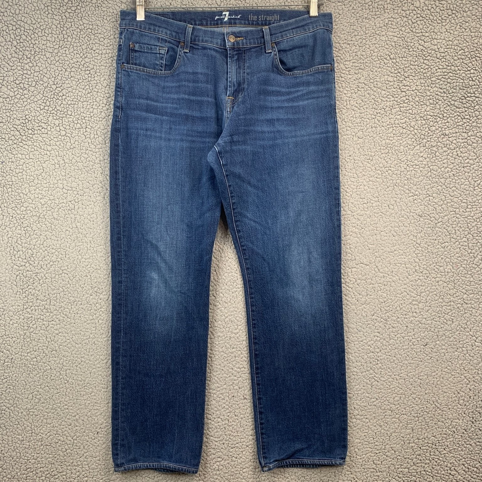 7 For All Mankind Men's Blue Wash Straight Leg Jeans Size 34 Stretch Denim